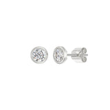 LADIES SOLITAIRE EARRINGS 1CT ROUND DIAMOND 14K WHITE GOLD