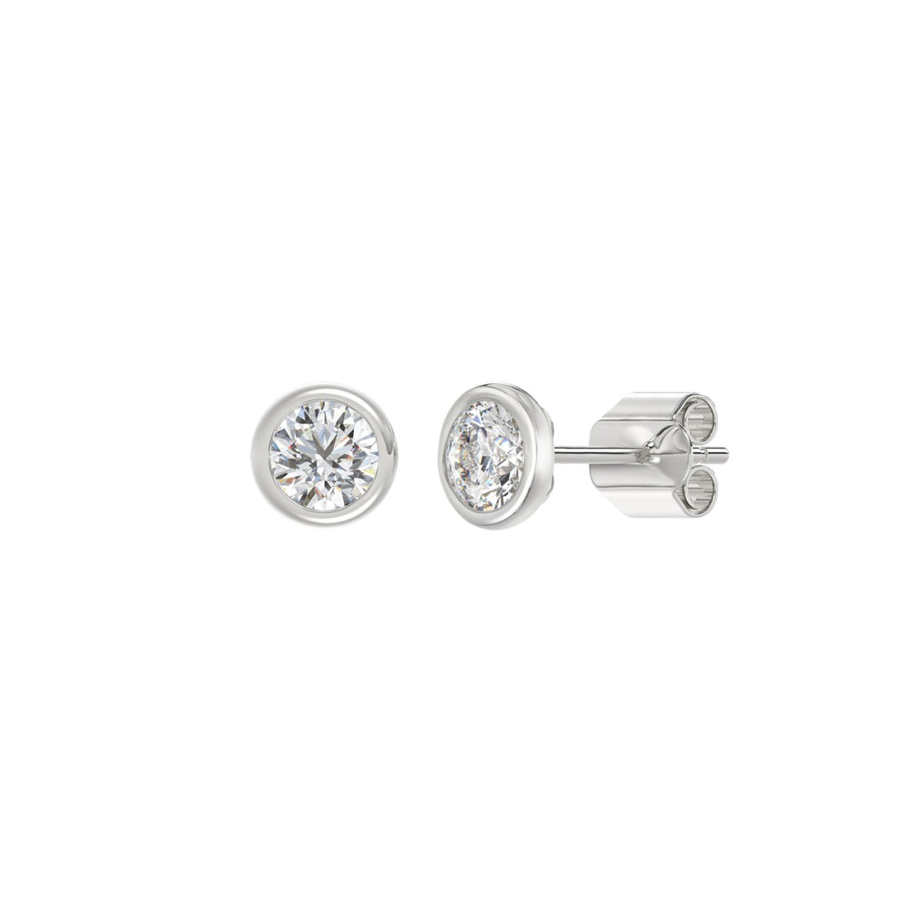 LADIES SOLITAIRE EARRINGS 1CT ROUND DIAMOND 14K WHITE GOLD