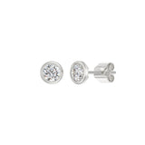 LADIES SOLITAIRE EARRINGS 1CT ROUND DIAMOND 14K WHITE GOLD