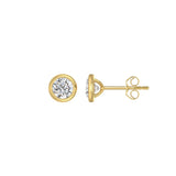 LADIES SOLITAIRE EARRINGS 1CT ROUND DIAMOND 14K YELLOW GOLD