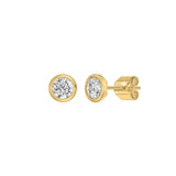 LADIES SOLITAIRE EARRINGS 1CT ROUND DIAMOND 14K YELLOW GOLD