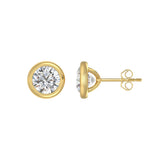 LADIES SOLITAIRE EARRINGS 3CT ROUND DIAMOND 14K YELLOW GOLD