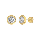LADIES SOLITAIRE EARRINGS 3CT ROUND DIAMOND 14K YELLOW GOLD