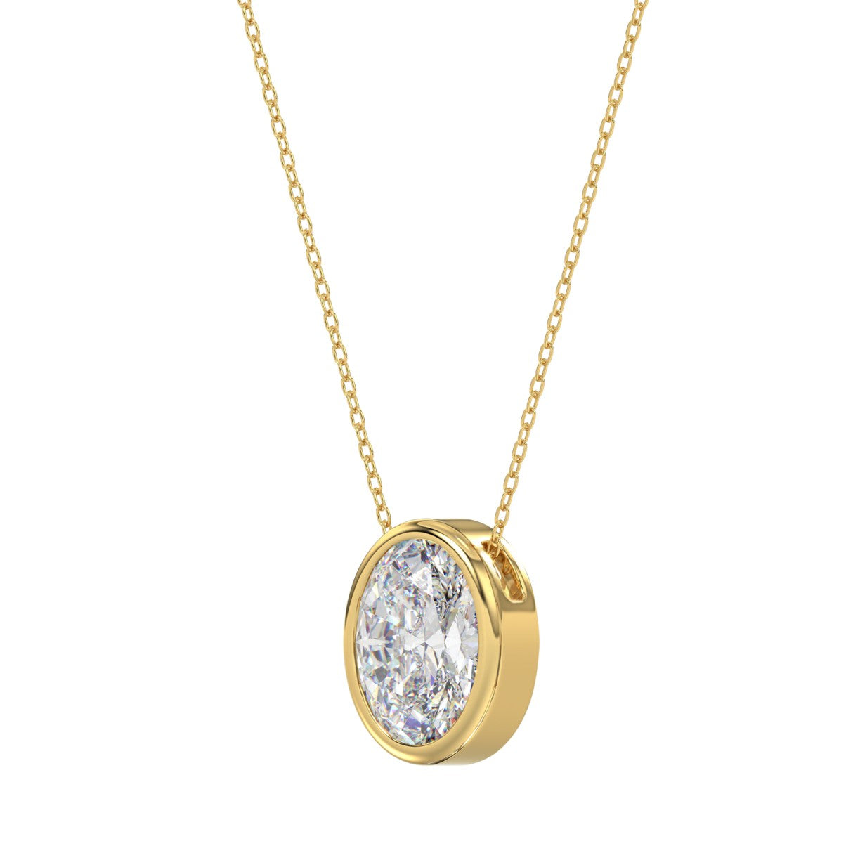 LADIES SOLITAIRE PENDANT 2CT OVAL DIAMOND 14K YELLOW GOLD