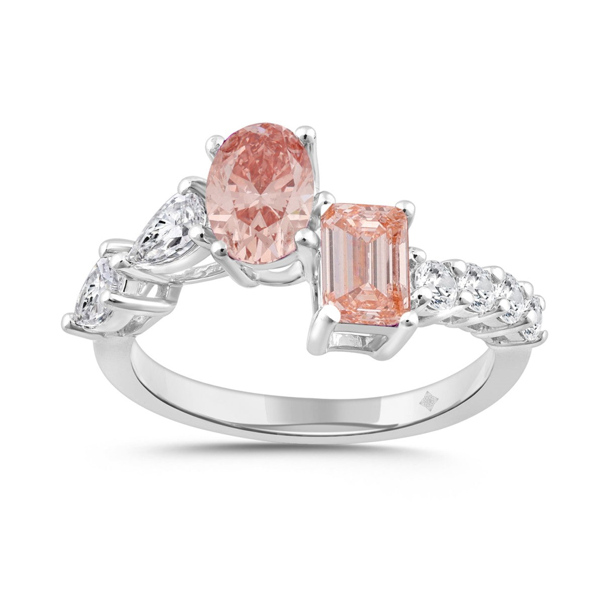 LADIES RING 2 1/4CT ROUND/EMERALD/PEAR/OVAL DIAMOND 14K WHITE GOLD (CENTER STONE OVAL/EMERALD DIAMOND 3/4CT 3/4CT )