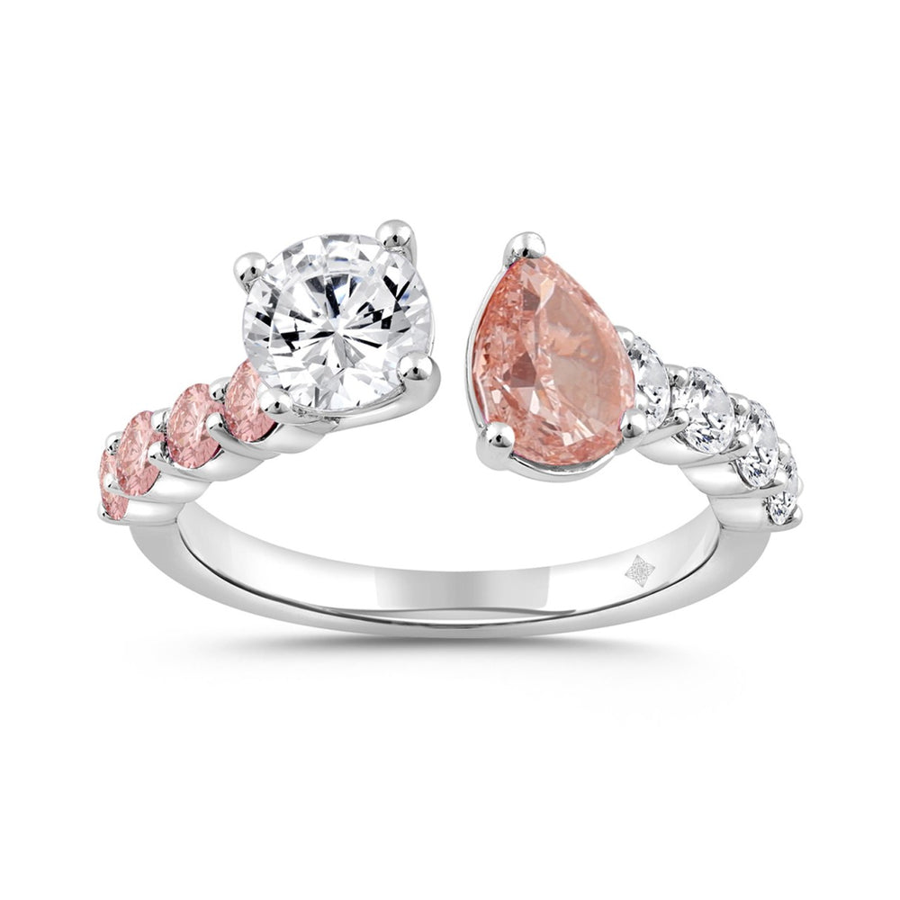 LADIES RING 2 1/4CT ROUND/PEAR DIAMOND 14 K WHITE GOLD (CENTER STONE ROUND/PEAR DIAMOND 3/4CT 3/4CT )