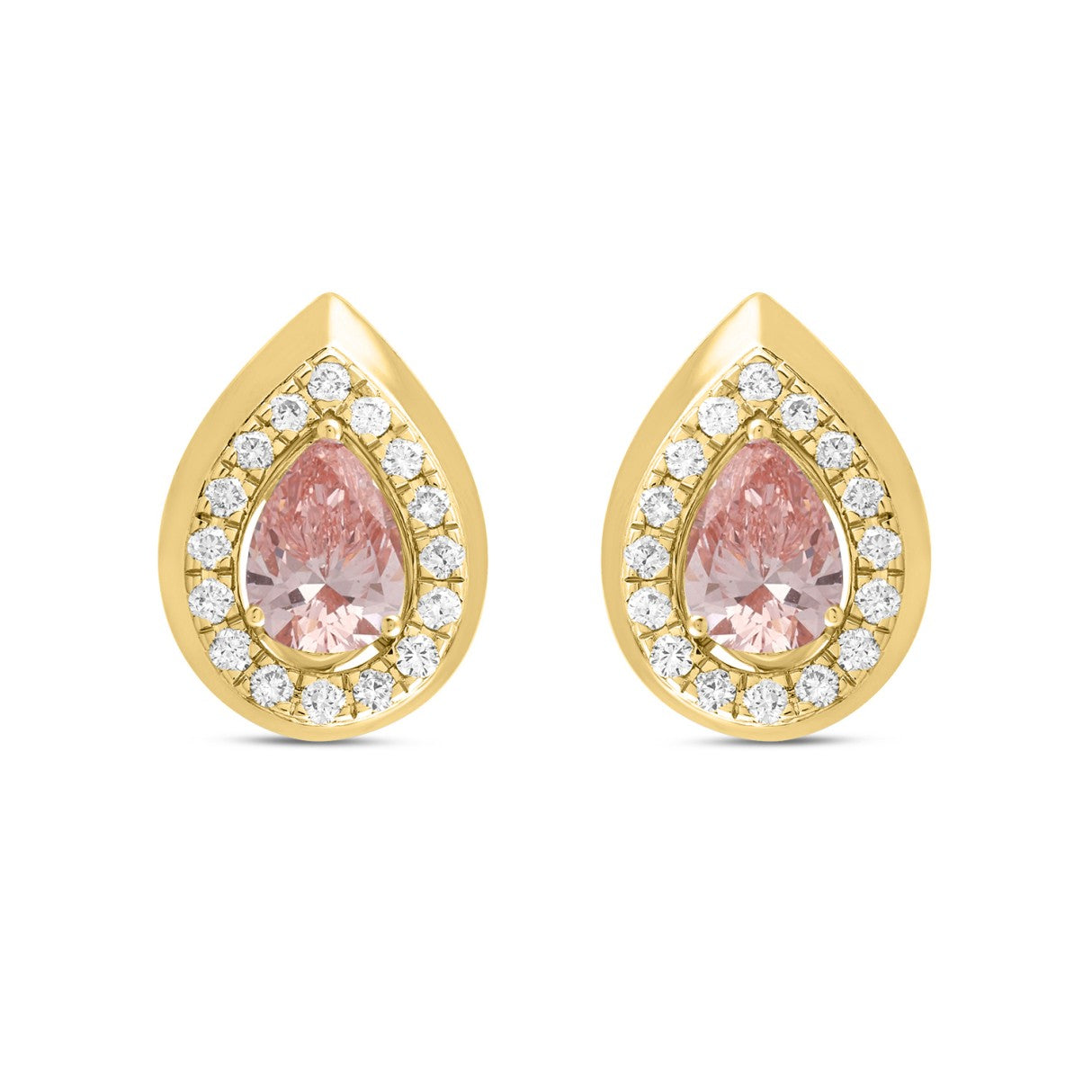 LADIES EARRINGS 1 1/3CT ROUND/PEAR DIAMOND 14K YELLOW GOLD (CENTER STONE PEAR DIAMOND 1CT)
