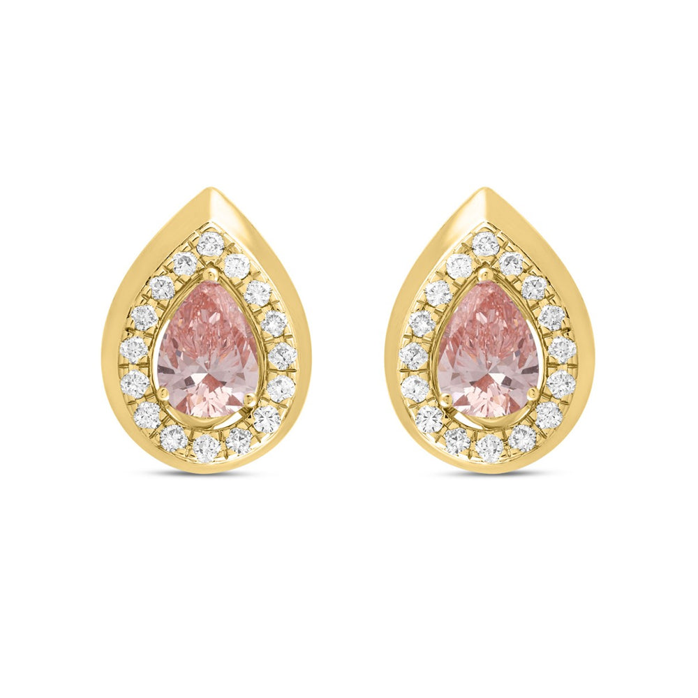 LADIES EARRINGS 1 1/3CT ROUND/PEAR DIAMOND 14K YELLOW GOLD (CENTER STONE PEAR DIAMOND 1CT)