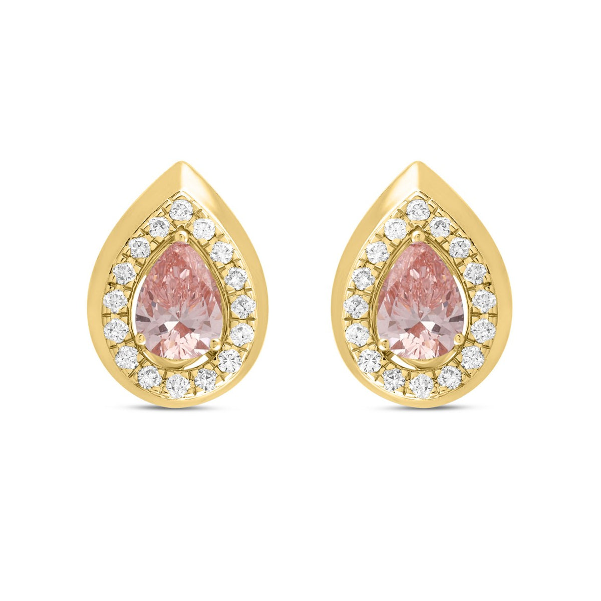 LADIES EARRINGS 1 1/3CT ROUND/PEAR DIAMOND 14K YELLOW GOLD (CENTER STONE PEAR DIAMOND 1CT)