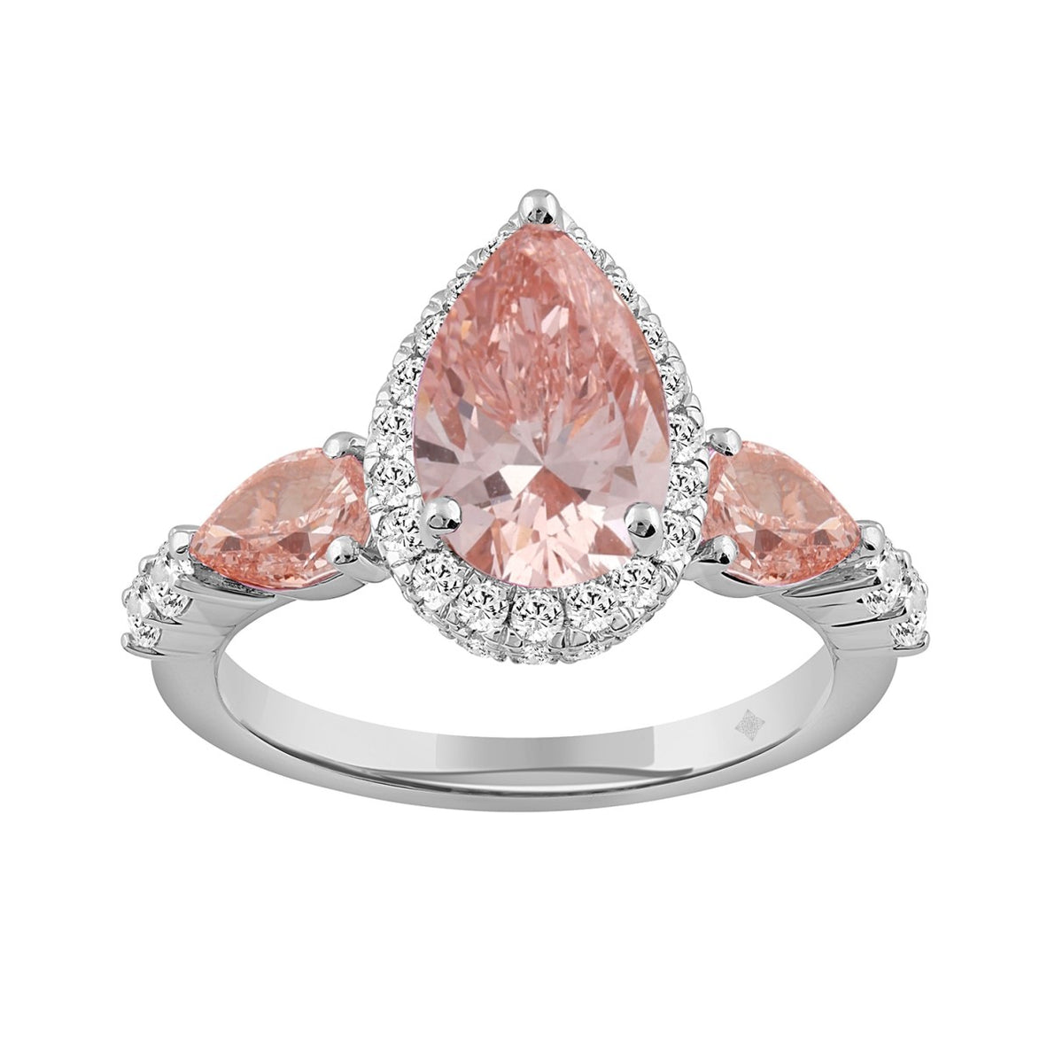 LADIES RING 3 3/4CT ROUND/PEAR DIAMOND 14K WHITE GOLD (CENTER STONE PEAR DIAMOND 2CT )