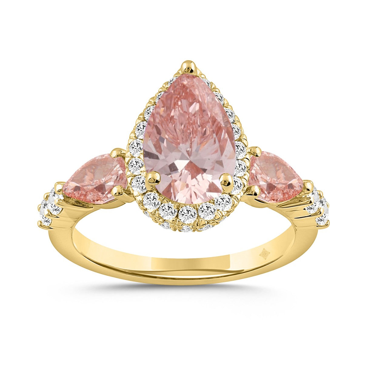 LADIES RING 3 3/4CT ROUND/PEAR DIAMOND 14K YELLOW GOLD (CENTER STONE PEAR DIAMOND 2CT )