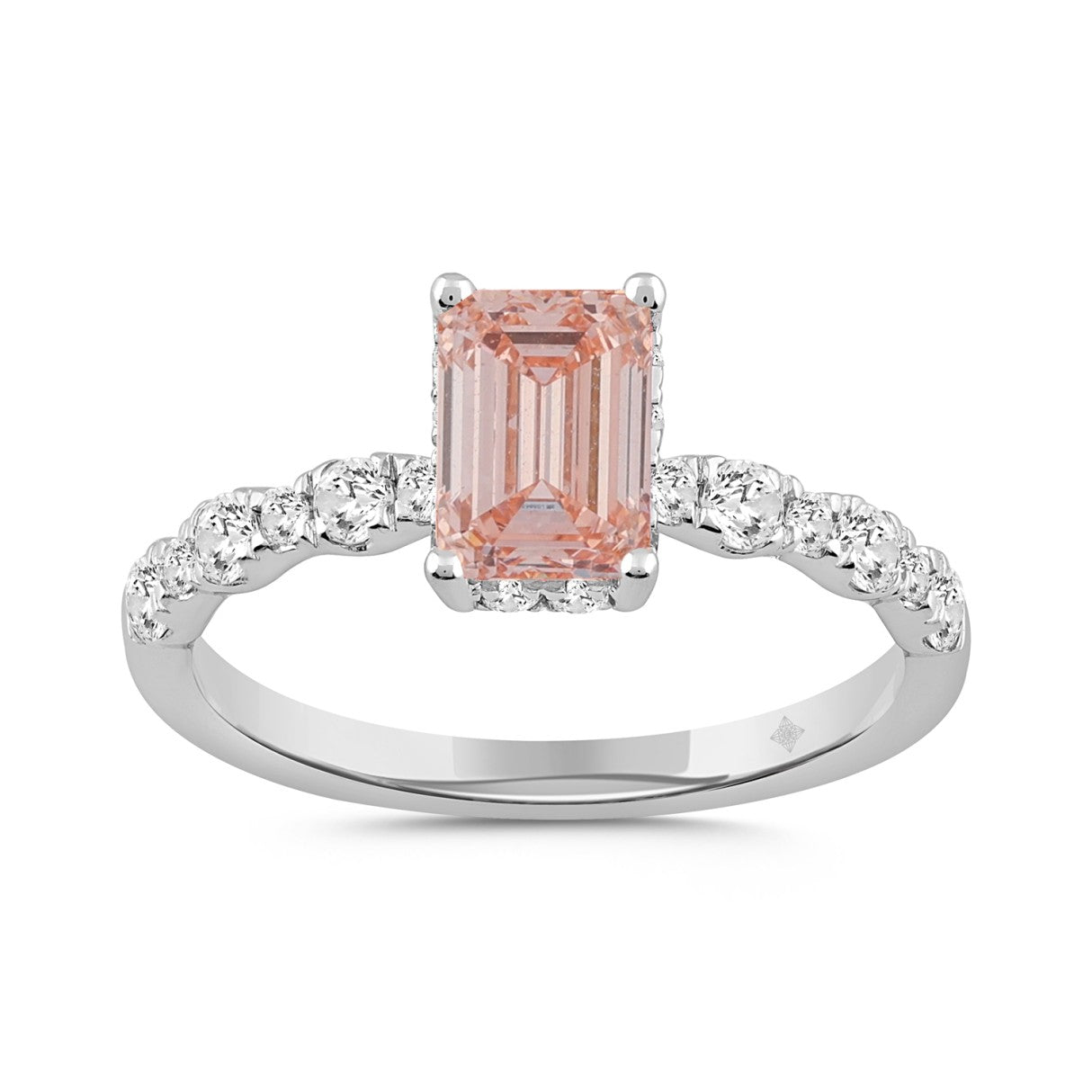 LADIES RING 1 1/2CT ROUND/EMERALD DIAMOND 14K WHITE GOLD (CENTER STONE EMERALD DIAMOND 1CT)
