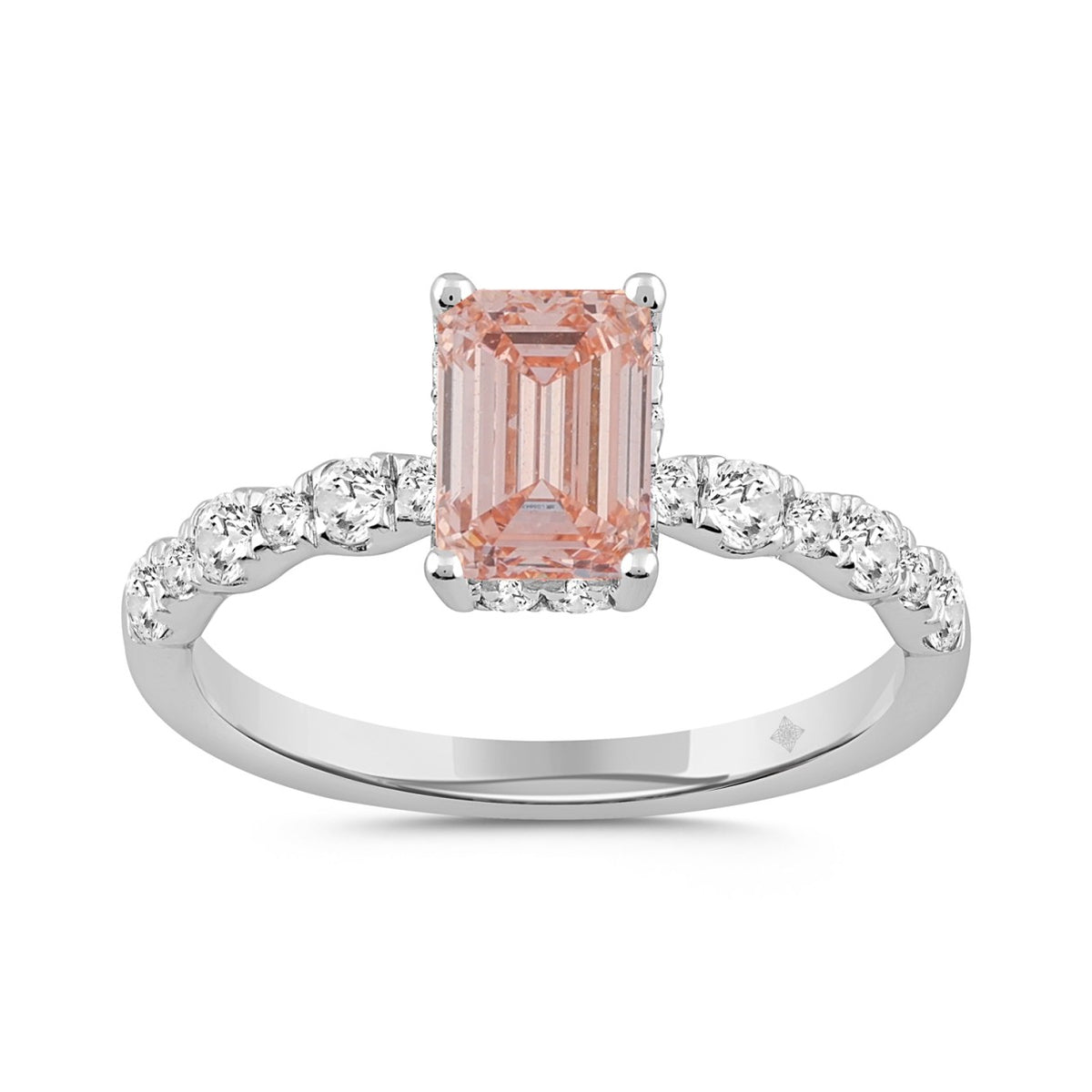 LADIES RING 1 1/2CT ROUND/EMERALD DIAMOND 14K WHITE GOLD (CENTER STONE EMERALD DIAMOND 1CT)