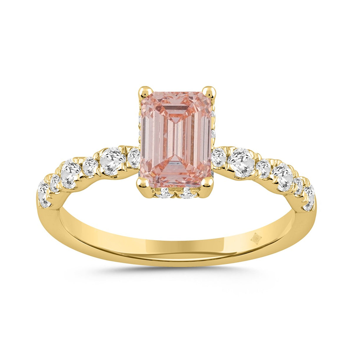 LADIES RING 1 1/2CT ROUND/EMERALD DIAMOND 14K YELLOW GOLD (CENTER STONE EMERALD DIAMOND 1CT)