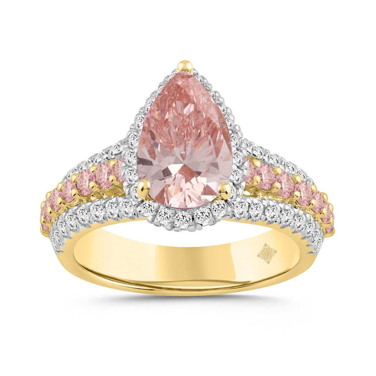 LADIES RING 3 1/4CT ROUND/PEAR DIAMOND 14K YELLOW GOLD (CENTER STONE PEAR DIAMOND 2CT )