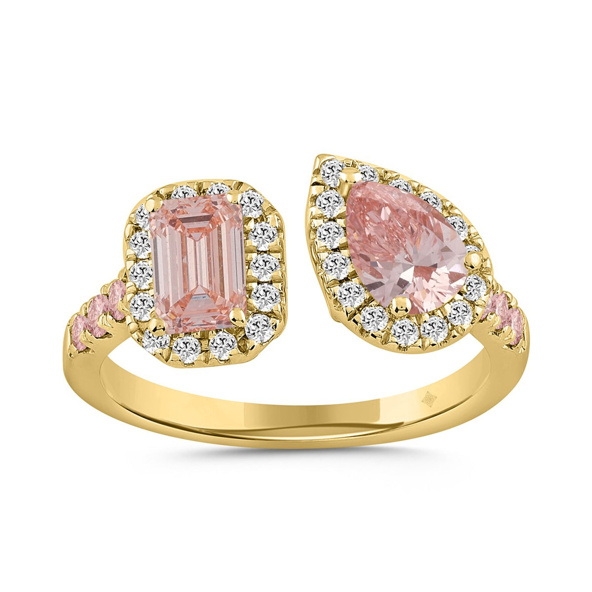LADIES RING 1 1/2CT ROUND/EMERALD/PEAR DIAMOND 14K YELLOW GOLD (CENTER STONE EMERALD DIAMOND 1/2CT/CENTER STONE PEAR 1/2CT)