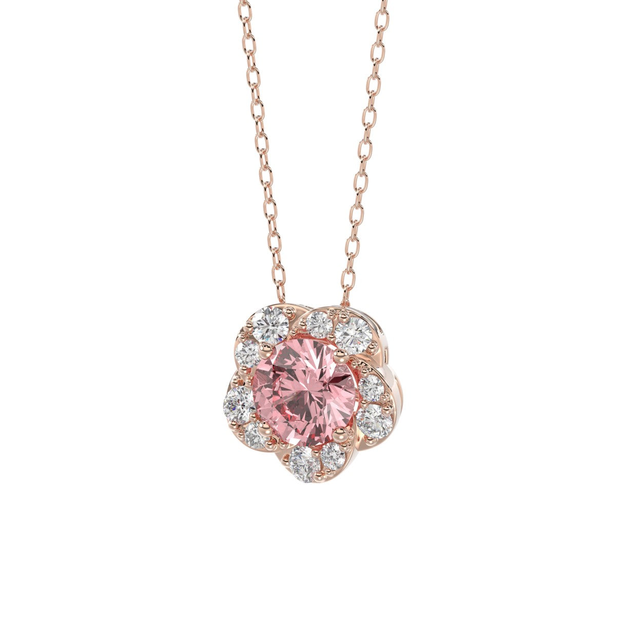LADIES PENDANT 1CT ROUND DIAMOND 14K ROSE GOLD WITH CHAIN (CENTER STONE ROUND DIAMOND 3/4CT )