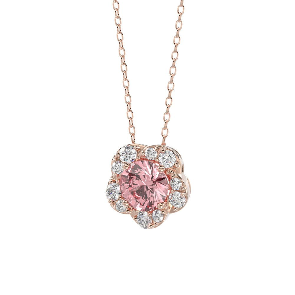 LADIES PENDANT 1CT ROUND DIAMOND 14K ROSE GOLD WITH CHAIN (CENTER STONE ROUND DIAMOND 3/4CT )