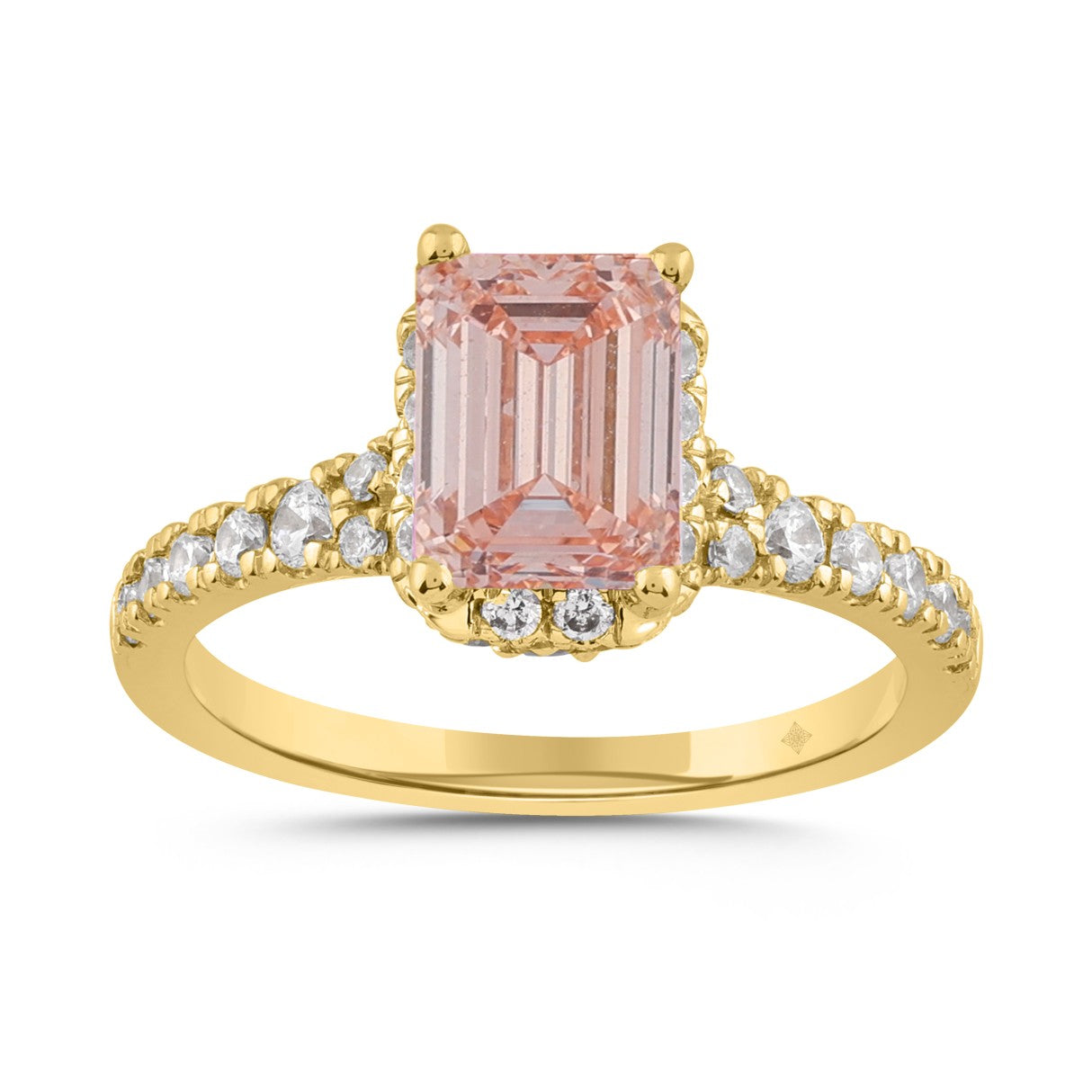 LADIES RING 2 1/5CT ROUND/EMERALD DIAMOND 14K YELLOW GOLD (CENTER STONE EMERALD DIAMOND 1 1/2CT )