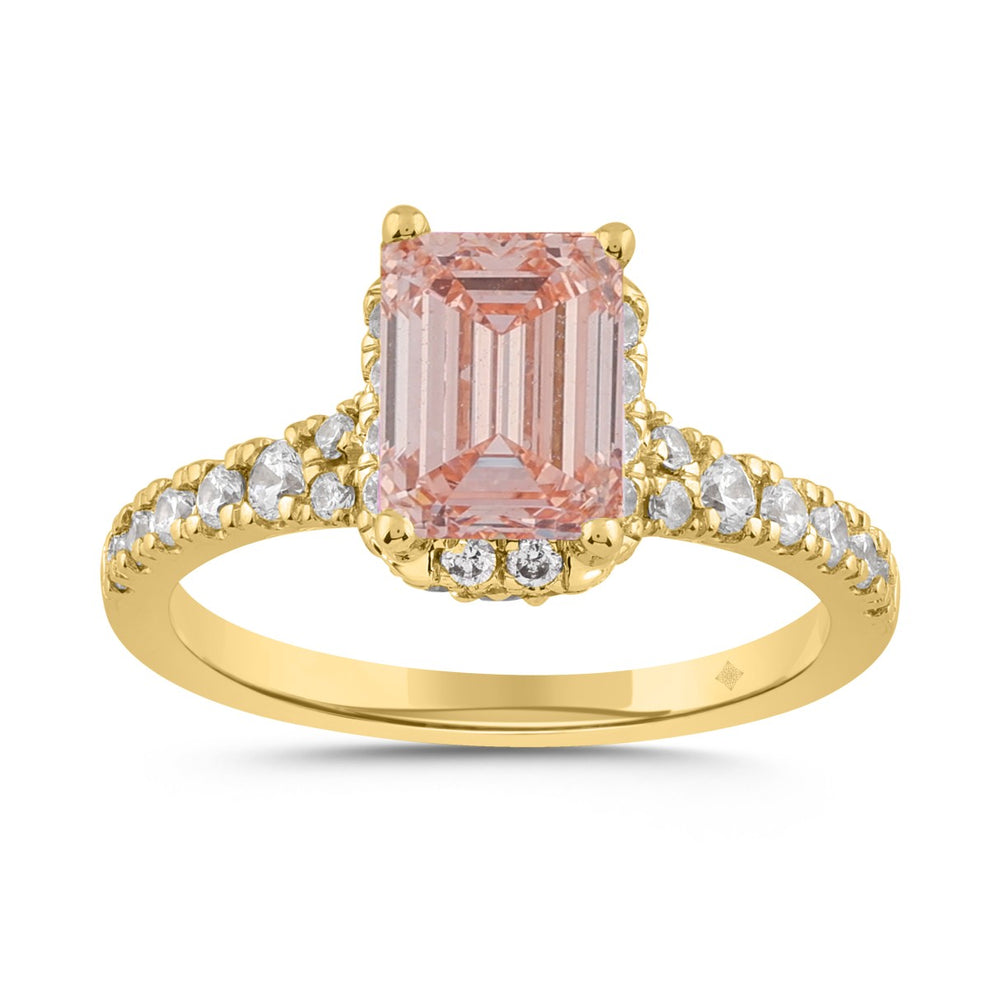 LADIES RING 2 1/5CT ROUND/EMERALD DIAMOND 14K YELLOW GOLD (CENTER STONE EMERALD DIAMOND 1 1/2CT )
