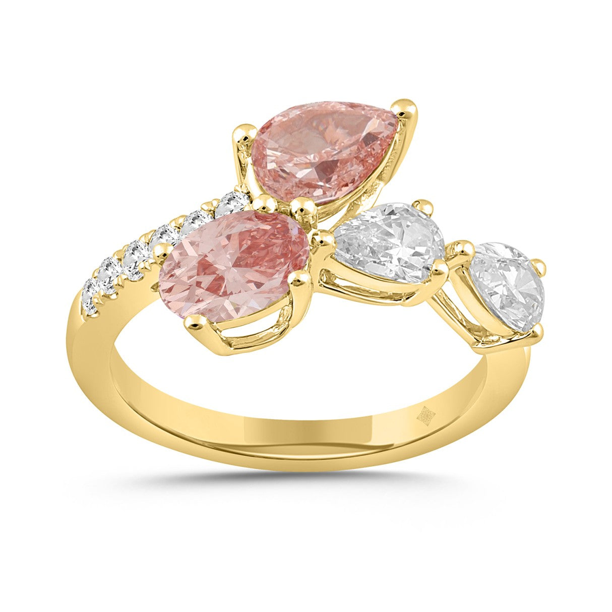 LADIES RING 2 1/4CT ROUND/PEAR/OVAL DIAMOND 14K YELLOW GOLD (CENTER STONE OVAL/PEAR DIAMOND 3/4CT 3/4CT )