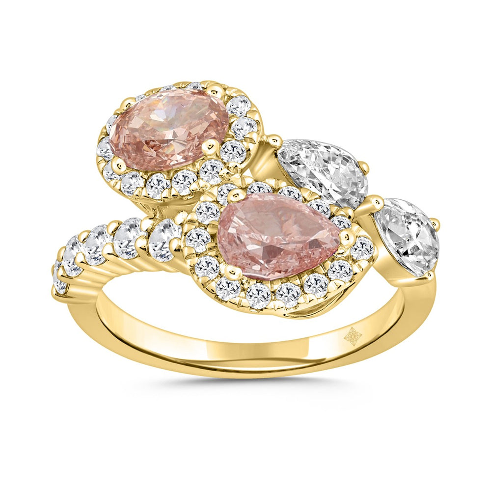 LADIES RING 2 1/4CT ROUND/PEAR/OVAL DIAMOND 14K YELLOW GOLD