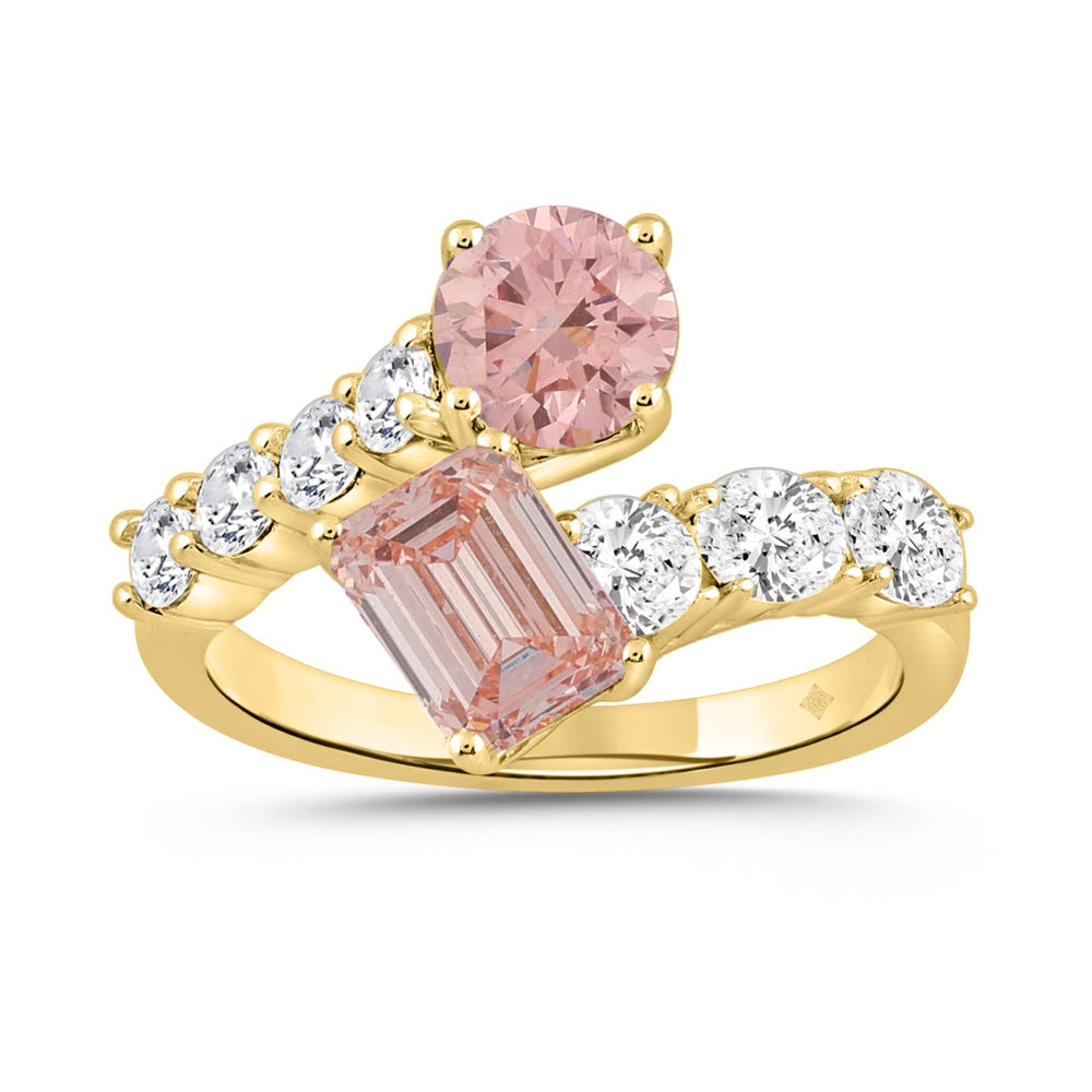 LADIES RING 2 3/4CT ROUND/OVAL/EMERALD DIAMOND 14K YELLOW GOLD (CENTER STONE ROUND/EMERALD DIAMOND 3/4CT 1CT )