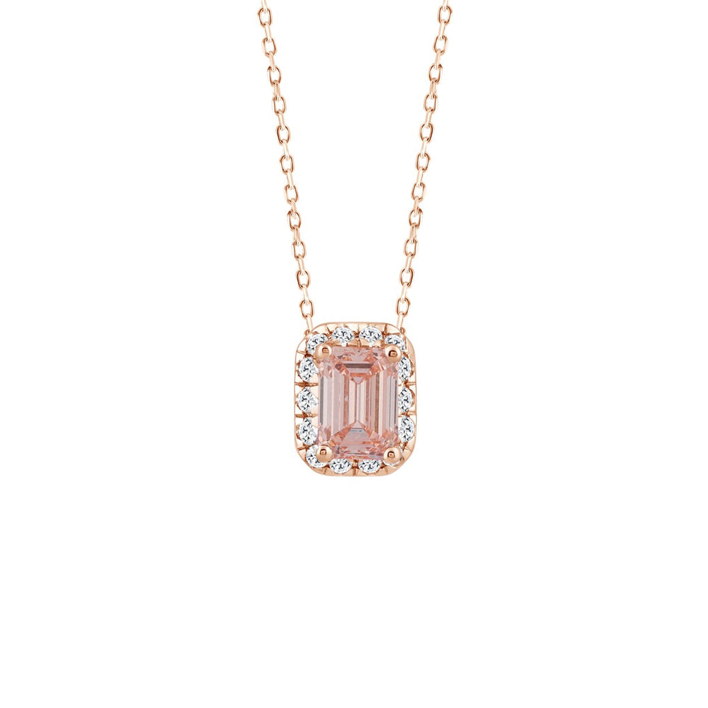 LADIES PENDANT 1 1/5CT ROUND/EMERALD DIAMOND 14K ROSE GOLD WITH CHAIN (CENTER STONE EMERALD DIAMOND 1CT)