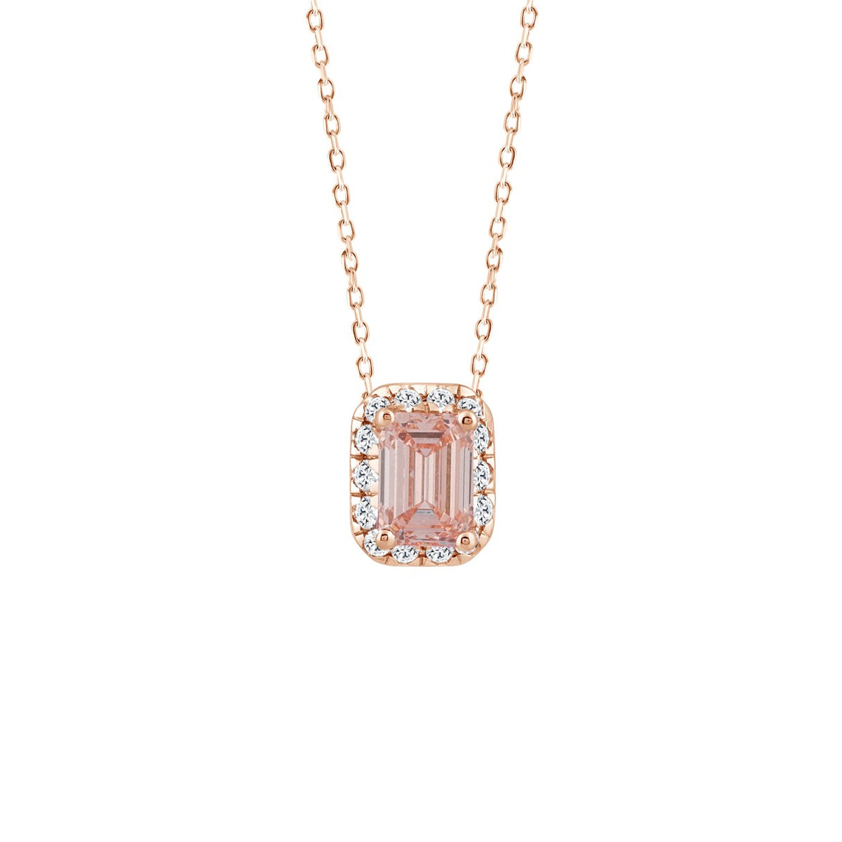 LADIES PENDANT 1 1/5CT ROUND/EMERALD DIAMOND 14K ROSE GOLD WITH CHAIN (CENTER STONE EMERALD DIAMOND 1CT)