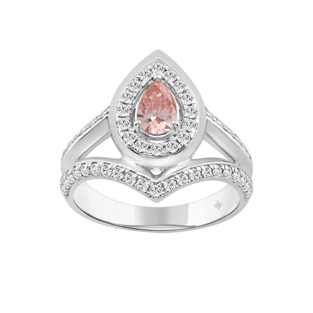 LADIES RING 1CT ROUND/PEAR DIAMOND 14K WHITE GOLD (CENTER STONE PEAR DIAMOND 1/2CT)