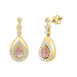 LADIES EARRINGS 1 1/2CT ROUND/PEAR DIAMOND 14K YELLOW GOLD (CENTER STONE PEAR DIAMOND 1CT)