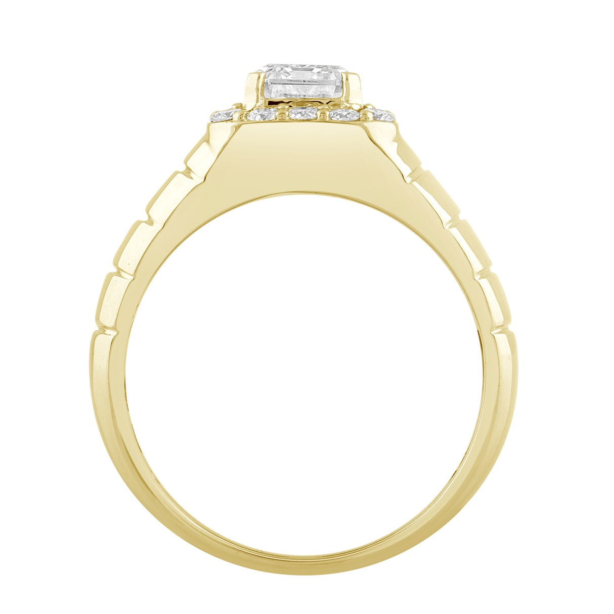MEN'S RING 2 1/2CT ROUND/EMERALD DIAMOND 10K YELLOW GOLD