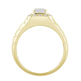 MEN'S RING 2 1/2CT ROUND/EMERALD DIAMOND 10K YELLOW GOLD