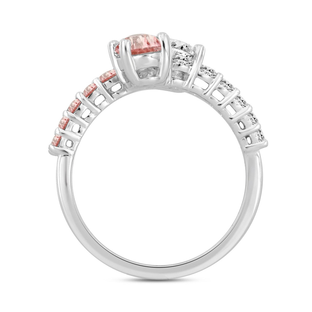 ETERNAL BLUSH COLLECTION LADIES RING 1 1/2CT ROUND/OVAL DIAMOND 14K WHITE GOLD (CENTER STONE PINK OVAL DIAMOND 1/2CT)