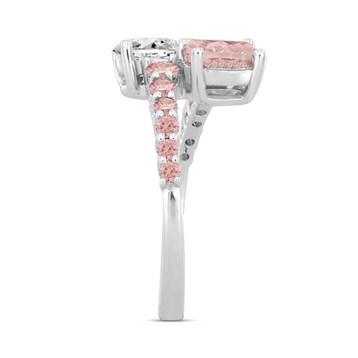 ETERNAL BLUSH COLLECTION LADIES RING 1 1/2CT ROUND/OVAL DIAMOND 14K WHITE GOLD (CENTER STONE PINK OVAL DIAMOND 1/2CT)