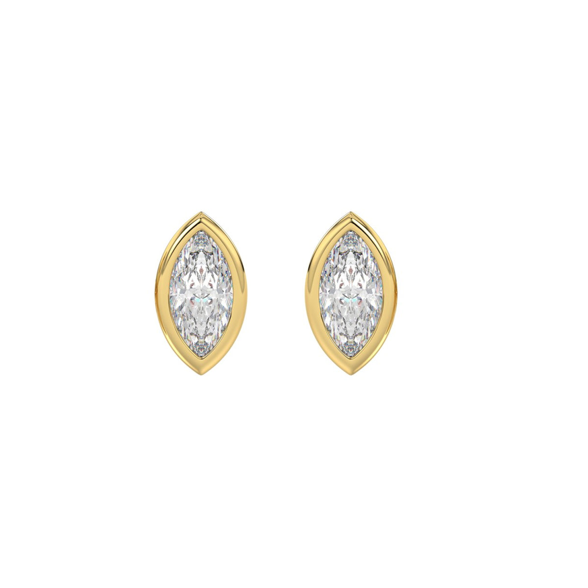 LADIES SOLITAIRE EARRINGS 1CT MARQUISE DIAMOND 14K YELLOW GOLD