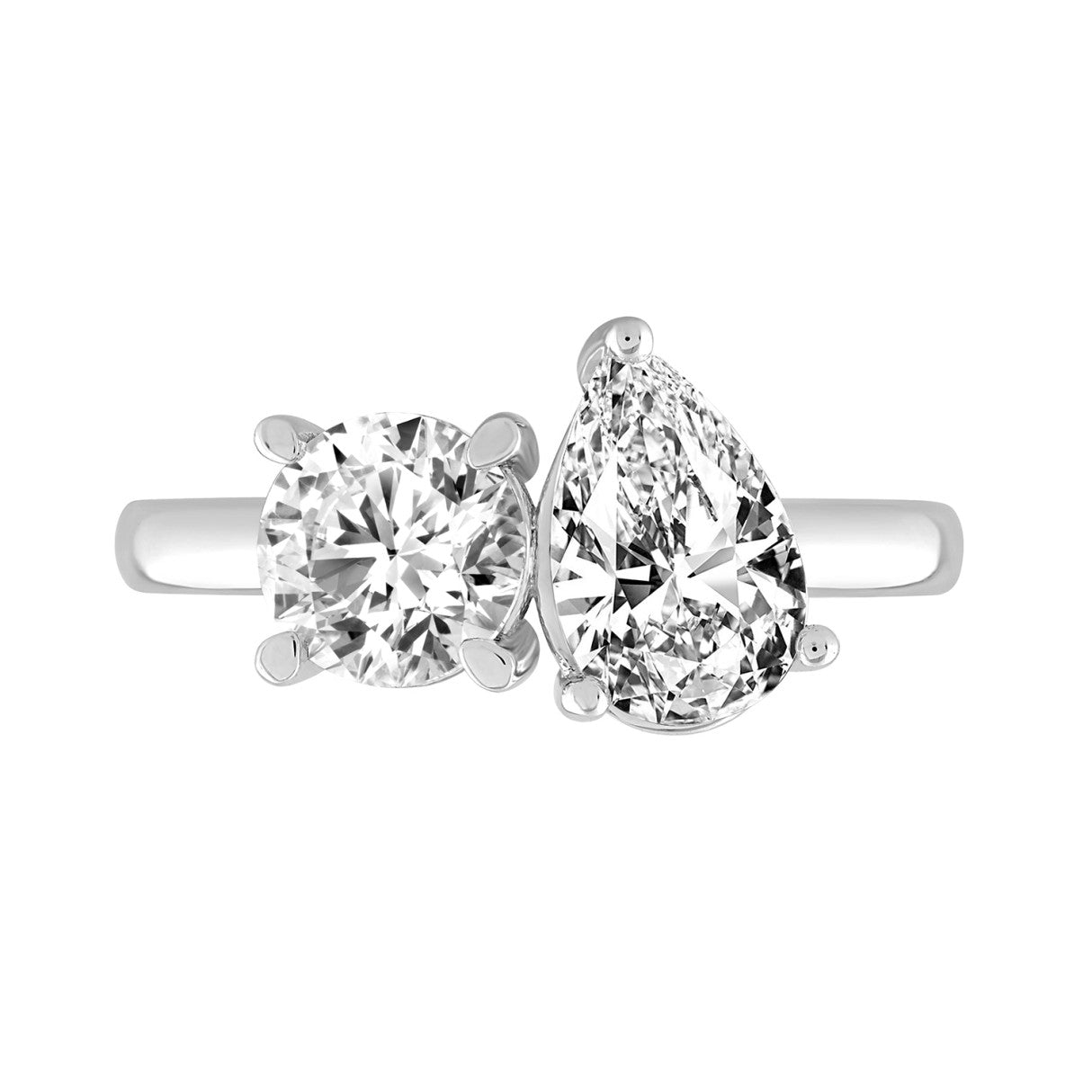 LADIES RING 2CT ROUND/PEAR DIAMOND 14K WHITE GOLD