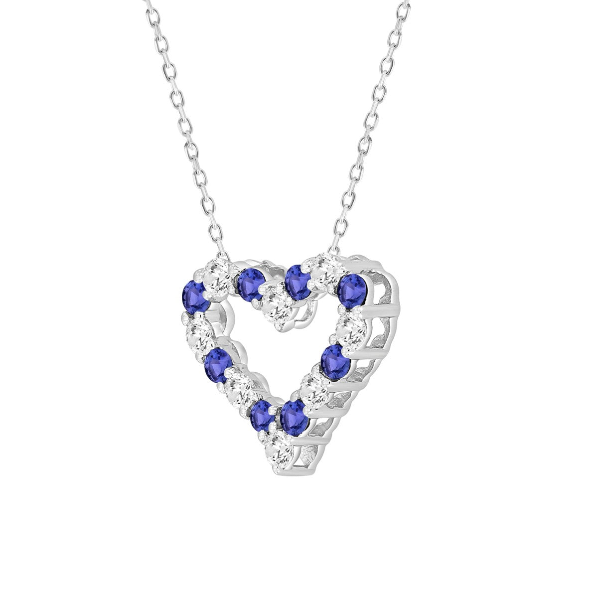LADIES PENDANT 3/4CT ROUND/BLUE SAPHIRE DIAMOND 14K WHITE GOLD 
