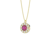 14K YELLOW GOLD 1.00CT ROUND/RUBY DIAMOND LADIES PENDANT (CENTER STONE ROUND RUBY DIAMOND 5/8CT)