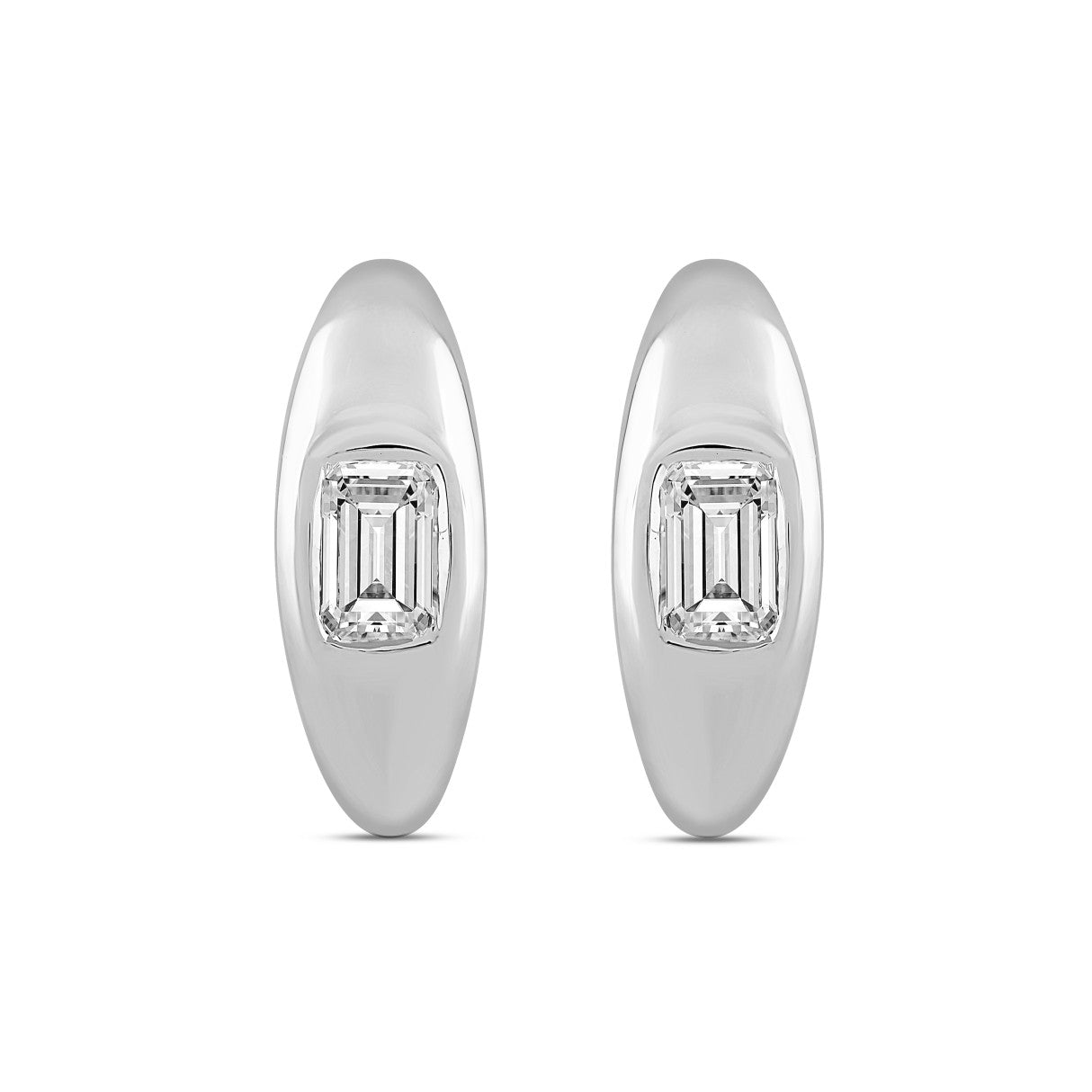 LADIES HOOP EARRINGS  2CT EMERALD DIAMOND 14K WHITE GOLD