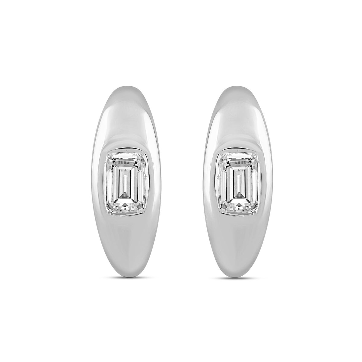 LADIES HOOP EARRINGS  2CT EMERALD DIAMOND 14K WHITE GOLD