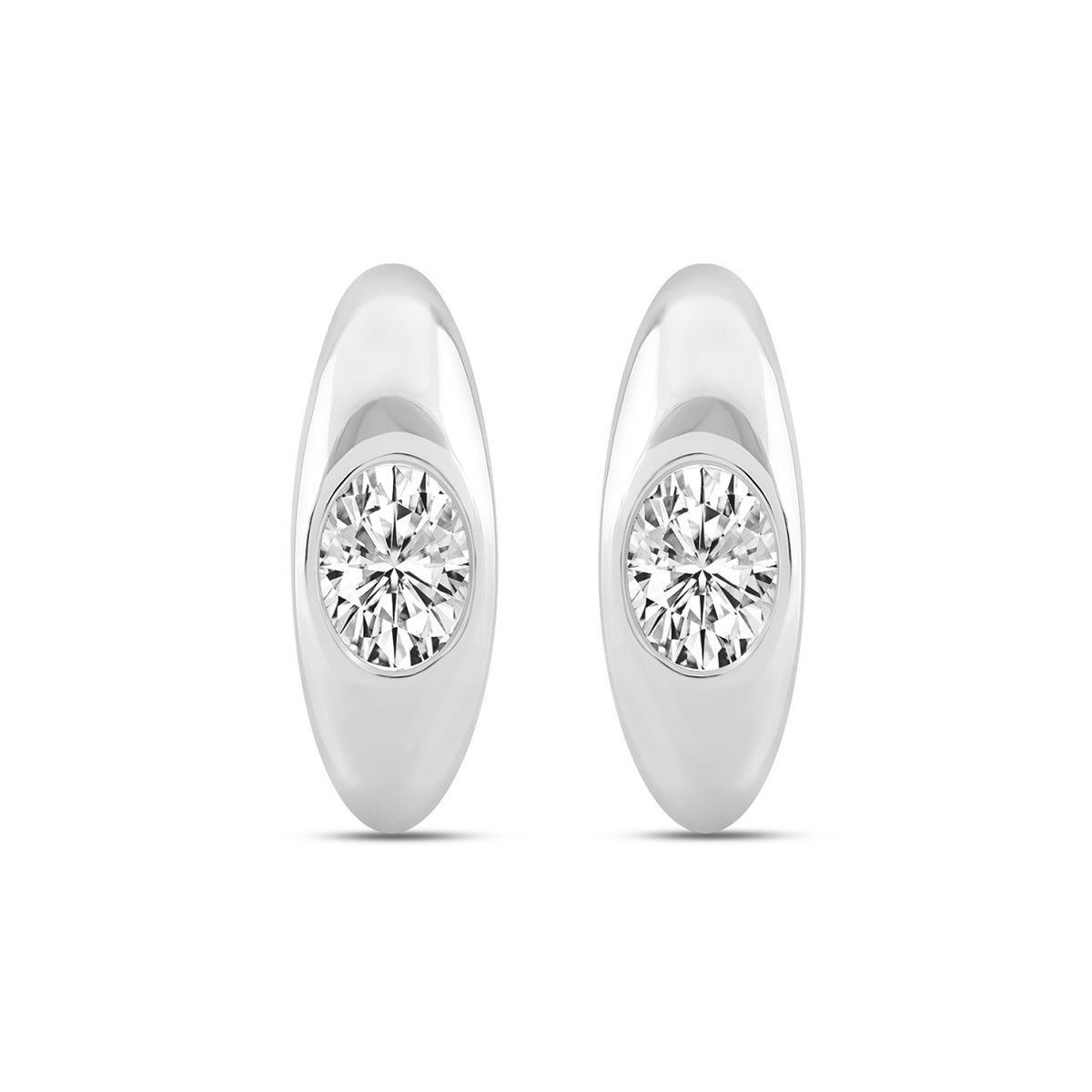 LADIES HOOP EARRINGS  2CT OVAL DIAMOND 14K WHITE GOLD