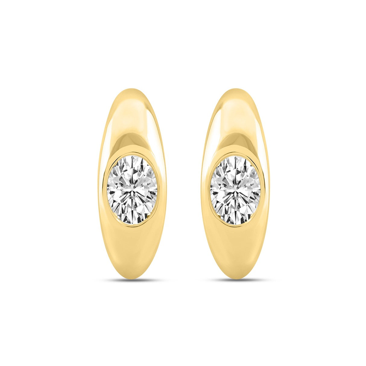 LADIES HOOP EARRINGS  2CT OVAL DIAMOND 14K YELLOW GOLD