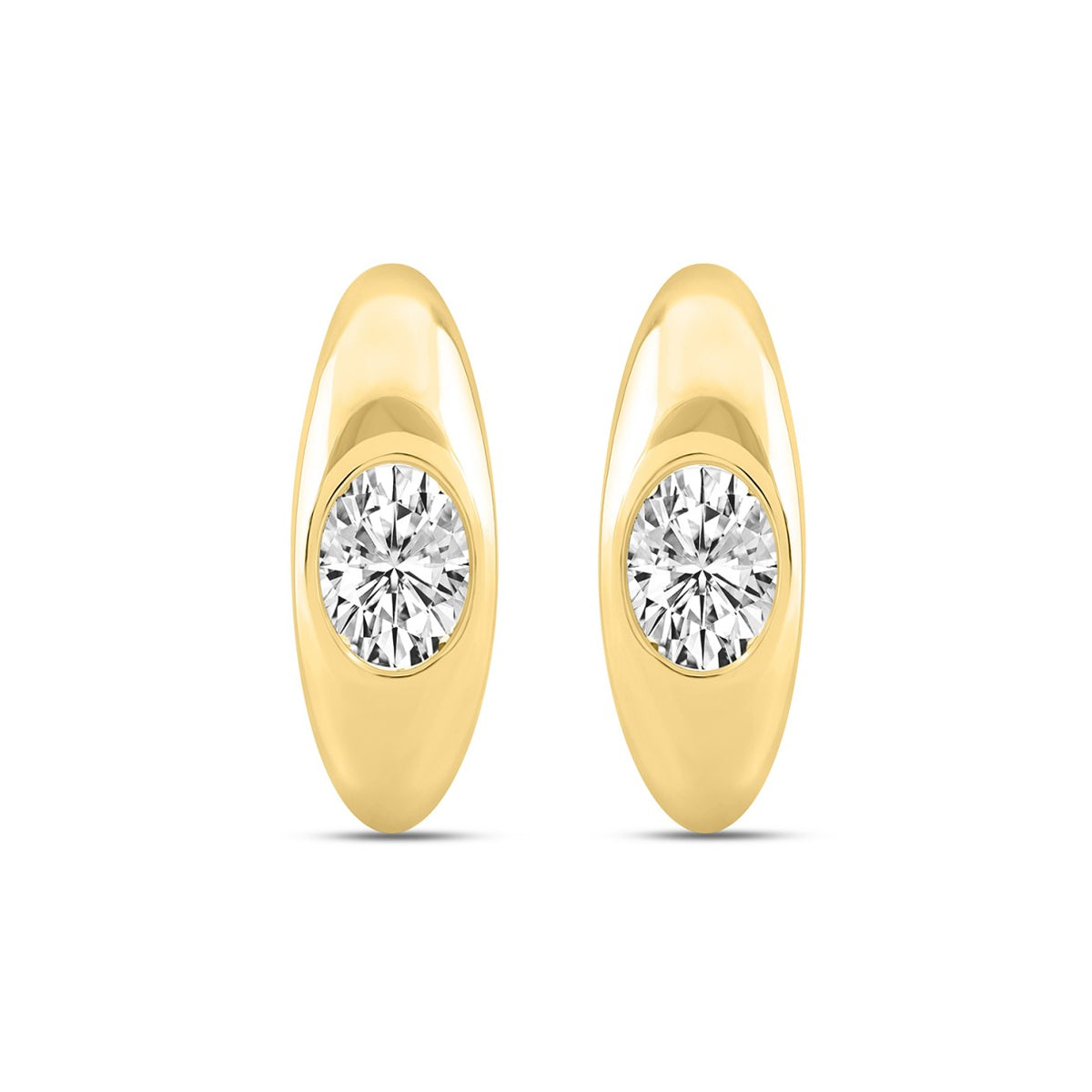 LADIES HOOP EARRINGS  2CT OVAL DIAMOND 14K YELLOW GOLD