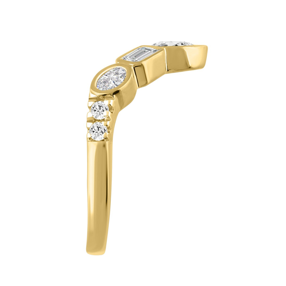 14K YELLOW GOLD 1.00CT ROUND/EMERALD/OVAL/PEAR DIAMOND LADIES BAND (PEAR 1/5CT EMERALD 1/3CT OVAL 1/3CT)