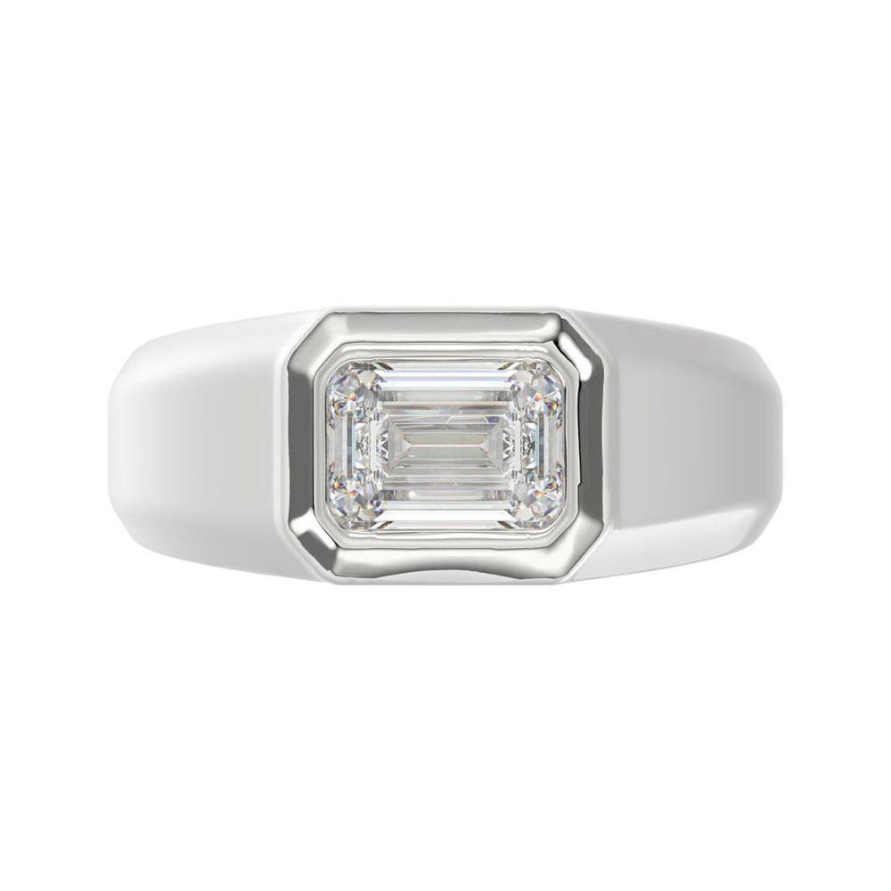 MEN'S RING 2CT EMERALD DIAMOND 14K WHITE GOLD (CENTER STONE EMERALD DIAMOND 2CT )
