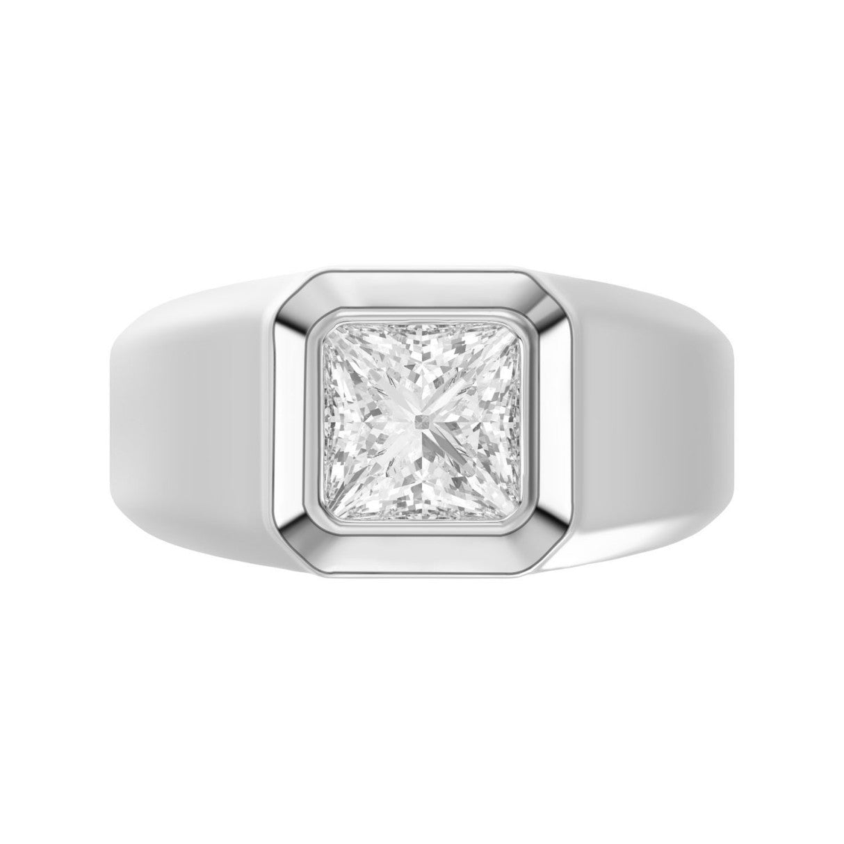 MEN'S RING 2CT PRINCESS DIAMOND 14K WHITE GOLD (CENTER STONE PRINCESS DIAMOND 2CT )