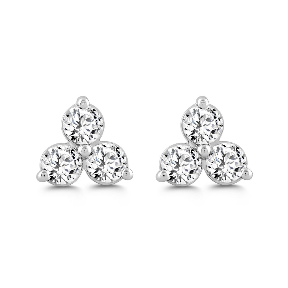 LADIES EARRINGS 1CT ROUND DIAMOND 14K WHITE GOLD 