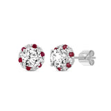 14K WHITE GOLD 2 1/2CT ROUND/RUBY DIAMOND LADIES EARRINGS (CENTER STONE ROUND DIAMOND 2CT)