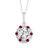 14K WHITE GOLD 1 1/3CT ROUND RUBY DIAMOND LADIES PENDANT WITH CHAIN (CENTER STONE ROUND DIAMOND 1CT)